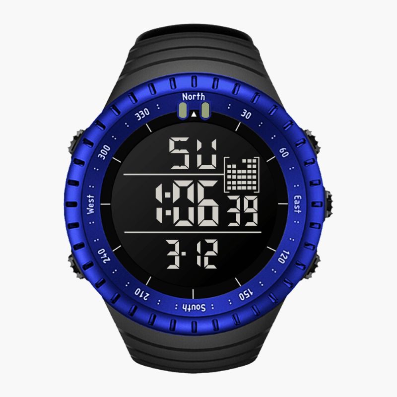 Senors Sn090 Digitalur Mode Mænd Kronograf Alarm 12/24 Timer Vandtæt Sport Silikone Rem Ur