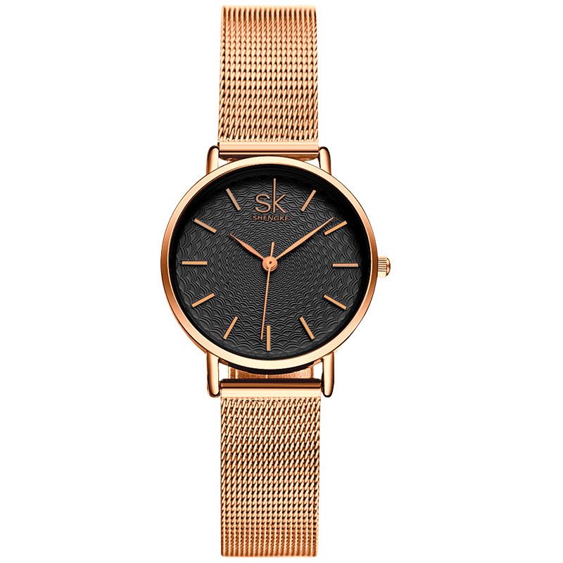 Shengke Casual Style Ultra Tyndt Damearmbåndsur Mesh Steel Band Quartz ur