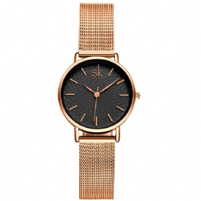 Shengke Casual Style Ultra Tyndt Damearmbåndsur Mesh Steel Band Quartz ur