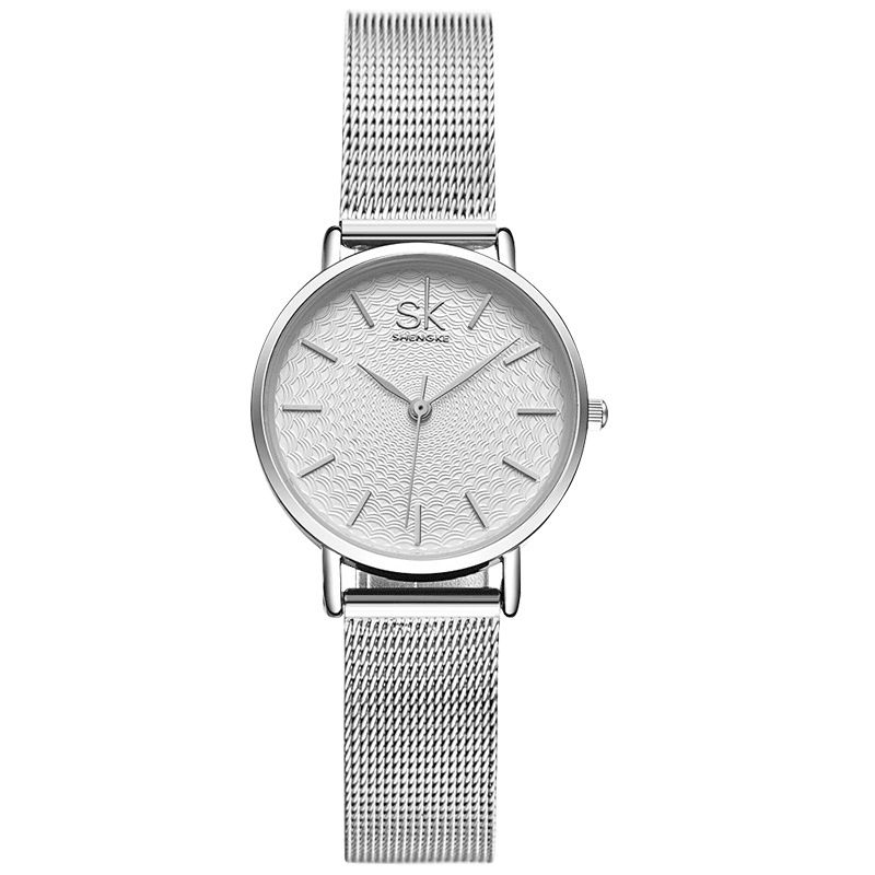 Shengke Casual Style Ultra Tyndt Damearmbåndsur Mesh Steel Band Quartz ur