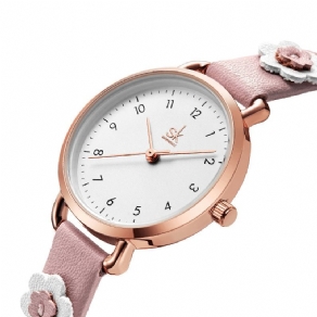 Shengke Sk K9019 Kvinder Mode Flower Læderrem Simple Dial Quartz ur