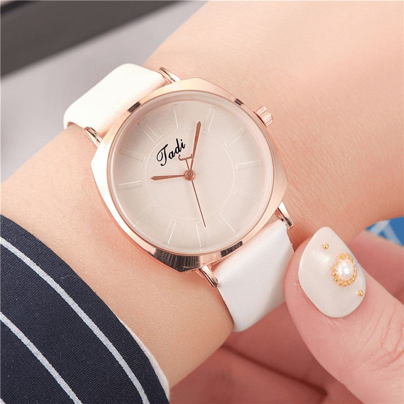 Simpel Elegant Trendy Kvinder Armbåndsur Rose Guld Legering Case Læder Band Kvinde Quartz Ure