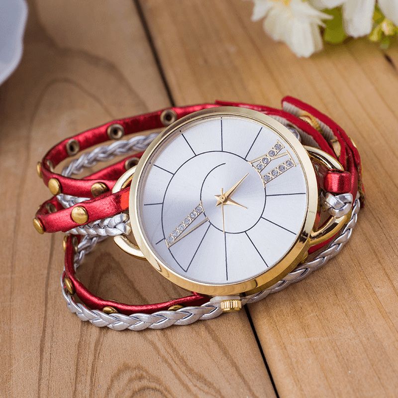 Simple Dial Læderrem Crystal Algarismos Romanos Quartz ur Dame Armbåndsur