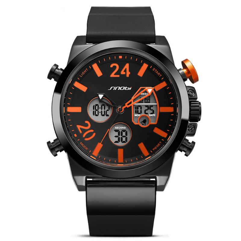 Sinobi 9732 Dual Display Digital Watch Herre Kronograf Alarm Lysende Display Mode Sport Ur