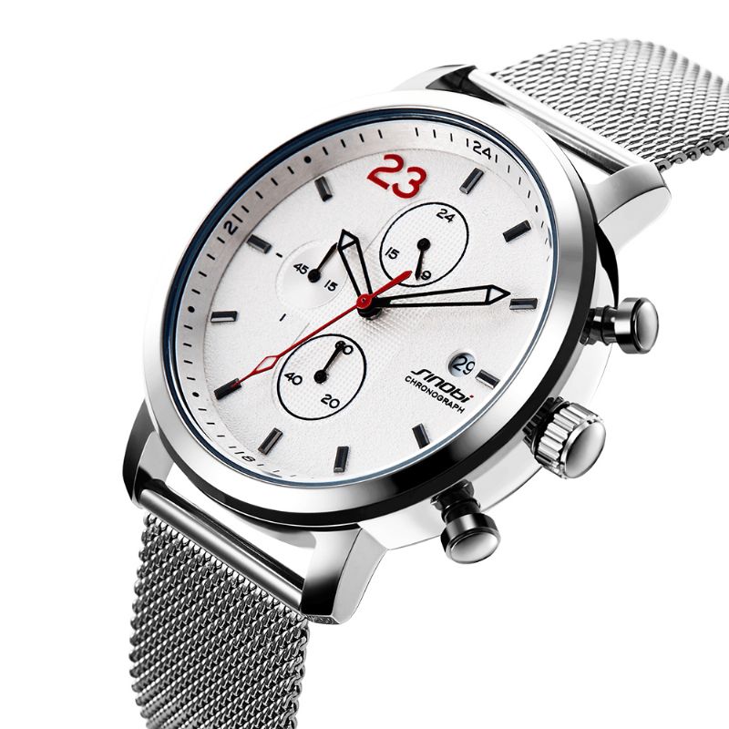 Sinobi 9765 Chronograph Casual Style Mænd Armbåndsur Mesh Stålrem Kvartsure