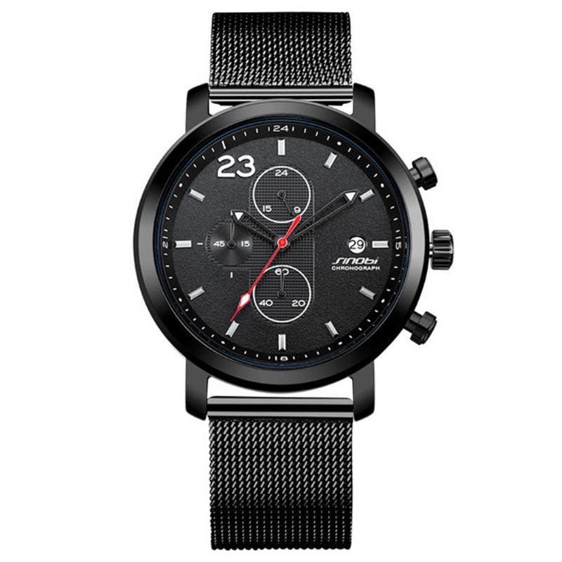 Sinobi 9765 Chronograph Casual Style Mænd Armbåndsur Mesh Stålrem Kvartsure