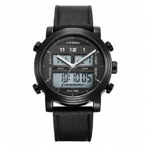 Sinobi 9824 Mode Læderrem Lysende Display Alarm Dual Display Digital Watch