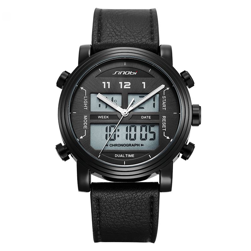 Sinobi 9824 Mode Læderrem Lysende Display Alarm Dual Display Digital Watch