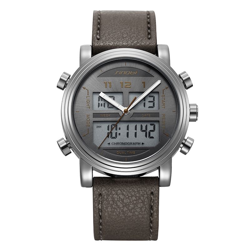 Sinobi 9824 Mode Læderrem Lysende Display Alarm Dual Display Digital Watch