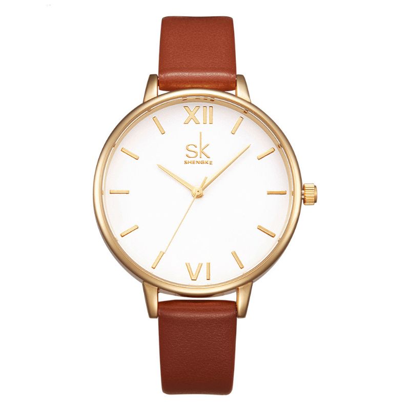 Sk K0056 Simple Design Dame Armbåndsur Casual Style Læderrem Quartz Ure