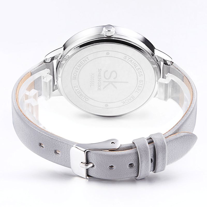 Sk K0056 Simple Design Dame Armbåndsur Casual Style Læderrem Quartz Ure