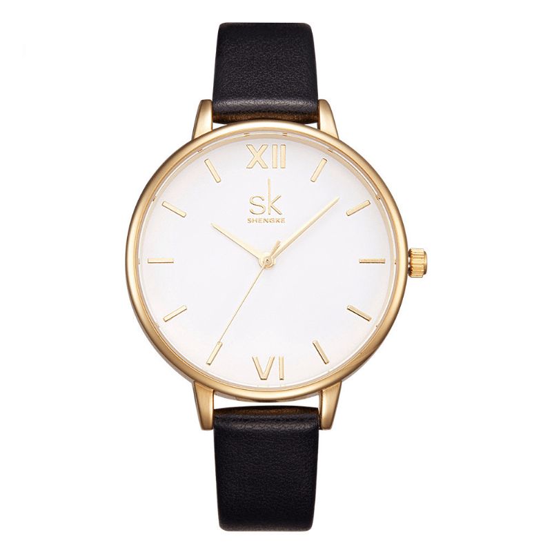 Sk K0056 Simple Design Dame Armbåndsur Casual Style Læderrem Quartz Ure