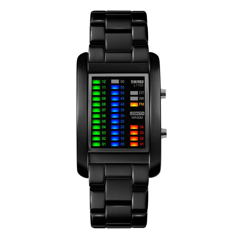 Skmei 1103 Business Style Led Display Armbåndsur Stålbånd Creative Style Digital Watch