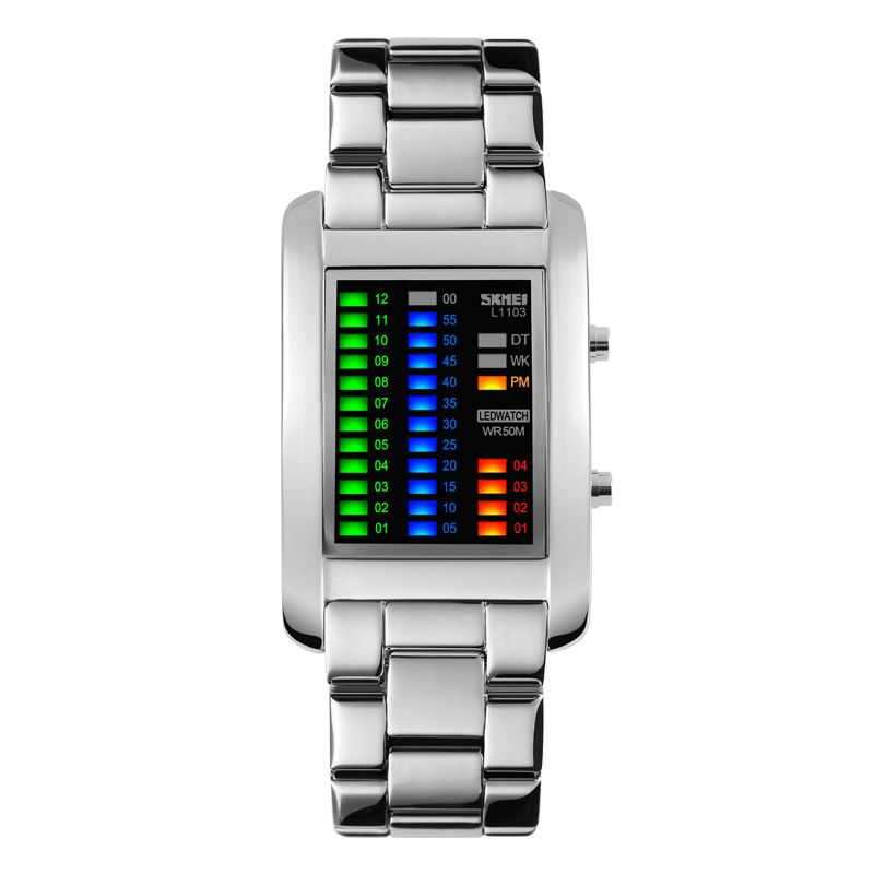 Skmei 1103 Business Style Led Display Armbåndsur Stålbånd Creative Style Digital Watch