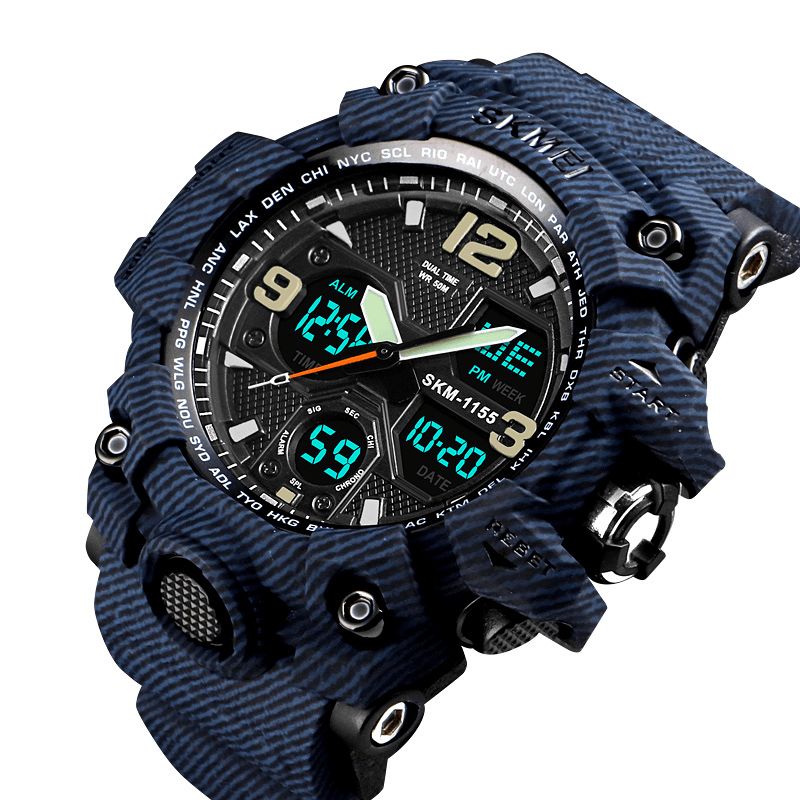 Skmei 1155B Militær Camouflage Vandtæt Multi-Function Udendørs Dual Digital Watch