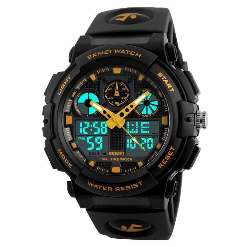 Skmei 1207 Mænd Sport Chorongraph 50M Vandtæt Lysende Dual Display Digital Watch