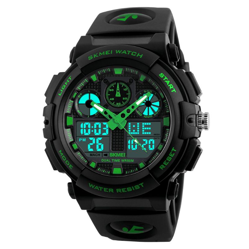 Skmei 1207 Mænd Sport Chorongraph 50M Vandtæt Lysende Dual Display Digital Watch