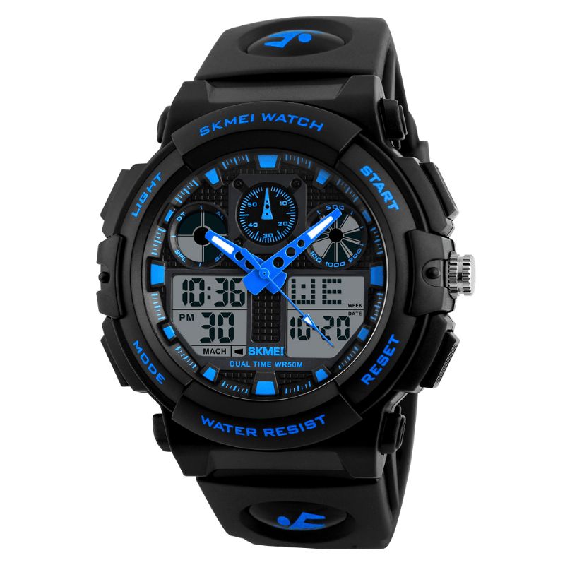 Skmei 1207 Mænd Sport Chorongraph 50M Vandtæt Lysende Dual Display Digital Watch