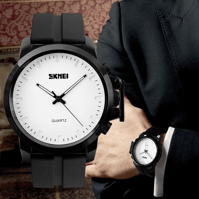 Skmei 1208 Business Style Simple Large Dial Mænd Vandtæt Silikone Strap Quartz ur