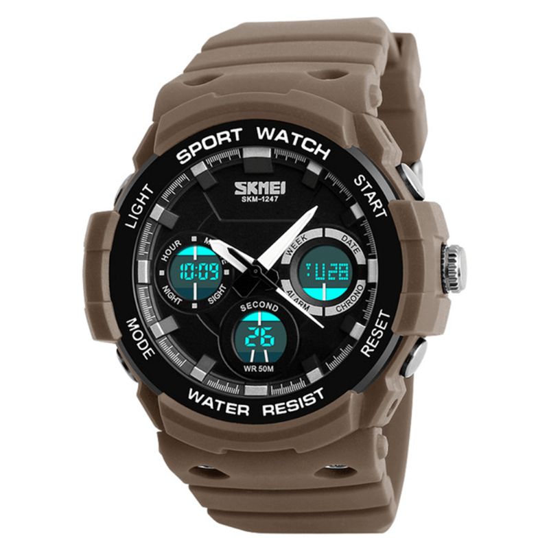 Skmei 1247 Dual Display Digital Watch Herre Luminous Chronograph Alarm Watch Outdoor Sports Watch