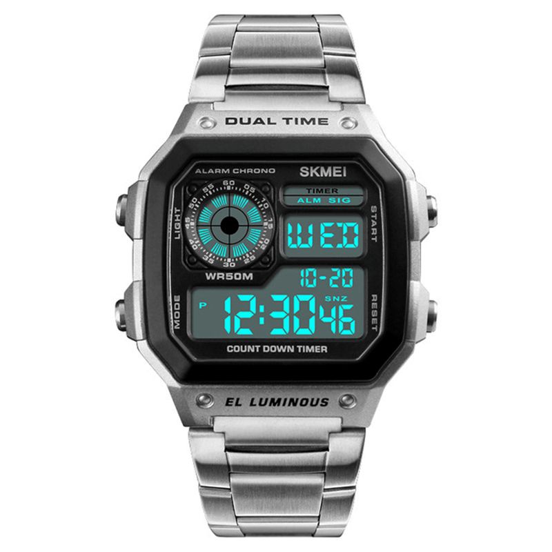 Skmei 1335 Digital Watch Herre Chronograph Alarm Watch Mode Style Rustfrit Stål Sport Watch