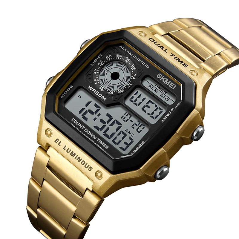 Skmei 1335 Digital Watch Herre Chronograph Alarm Watch Mode Style Rustfrit Stål Sport Watch