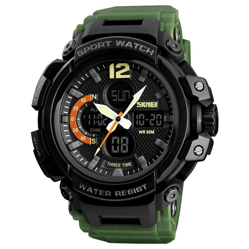 Skmei 1343 Digital Watch Dual Display Chronograph 3 Time Vandtæt Alarm Digital Quartz Armbåndsur