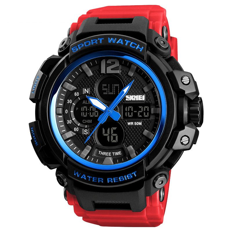 Skmei 1343 Digital Watch Dual Display Chronograph 3 Time Vandtæt Alarm Digital Quartz Armbåndsur