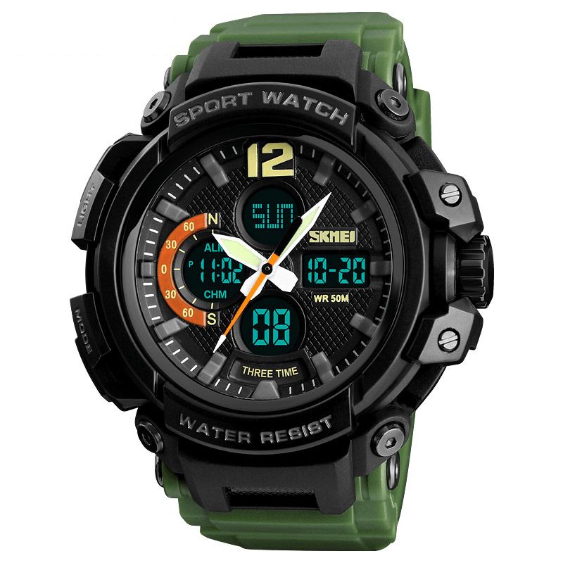 Skmei 1343 Digital Watch Dual Display Chronograph 3 Time Vandtæt Alarm Digital Quartz Armbåndsur