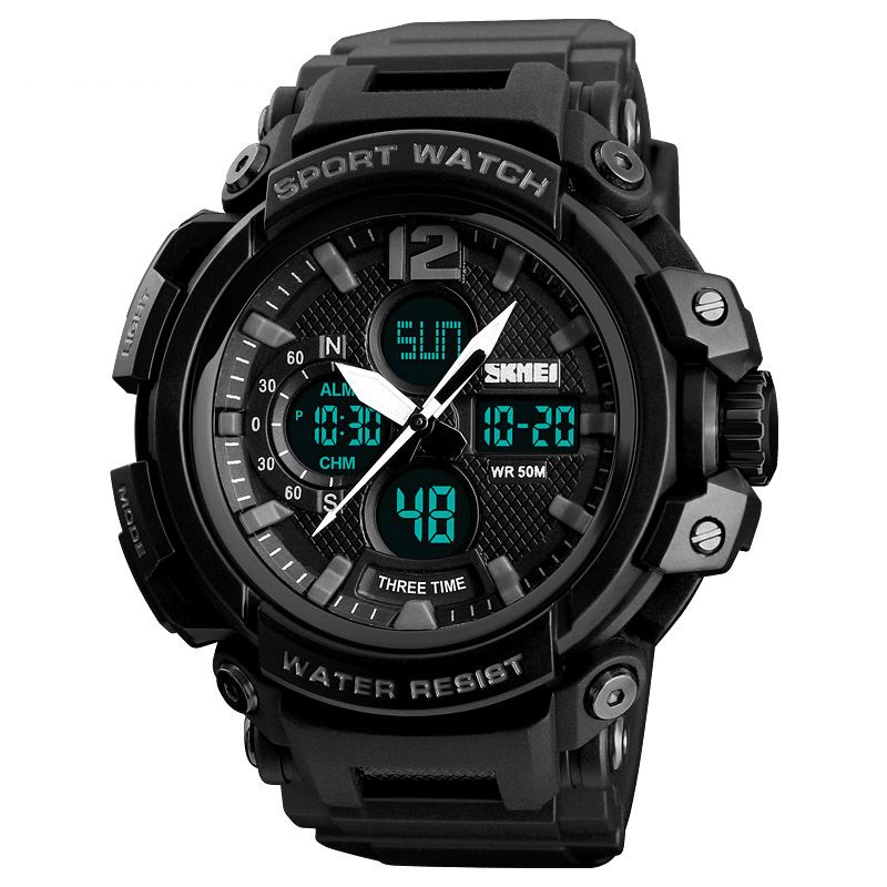 Skmei 1343 Digital Watch Dual Display Chronograph 3 Time Vandtæt Alarm Digital Quartz Armbåndsur