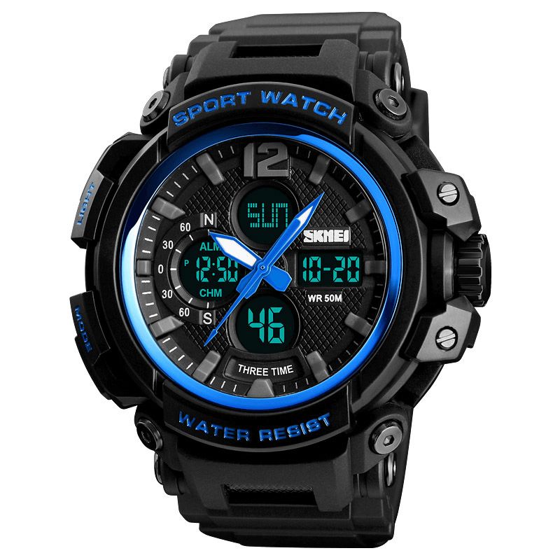 Skmei 1343 Digital Watch Dual Display Chronograph 3 Time Vandtæt Alarm Digital Quartz Armbåndsur