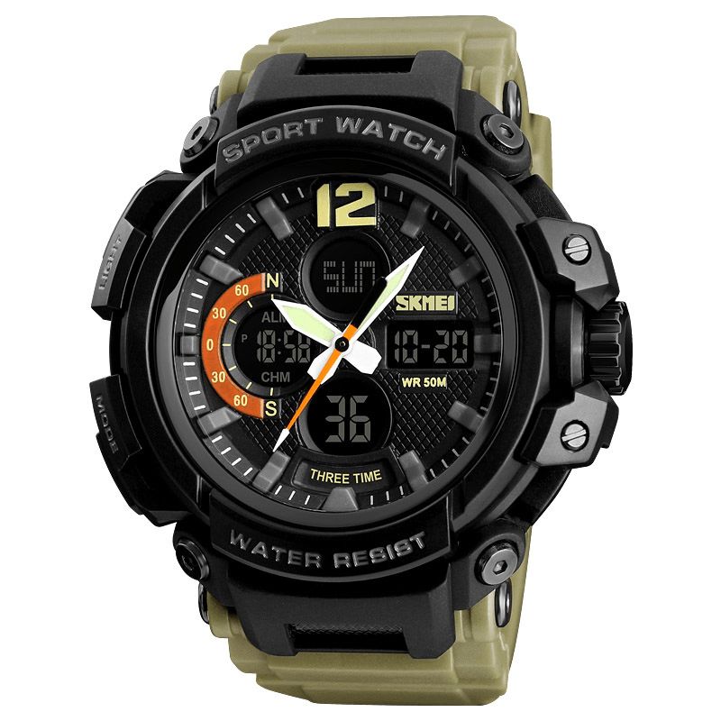 Skmei 1343 Digital Watch Dual Display Chronograph 3 Time Vandtæt Alarm Digital Quartz Armbåndsur