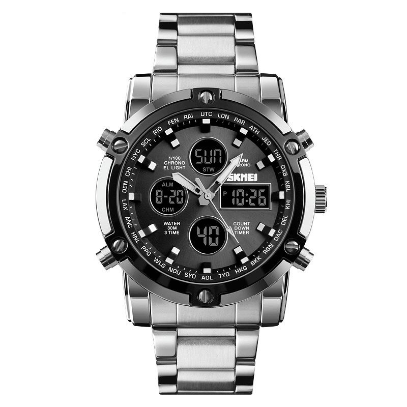 Skmei 1389 Business Style Multifunktion Big Dial Quartz ur Vandtæt Stålbånd Herrearmbåndsur