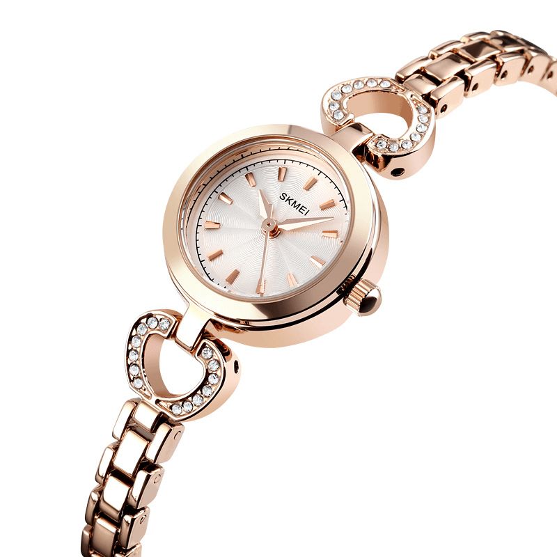 Skmei 1408 Luksus Krystal Rustfrit Stål Elegant Mode Kvinder Armbåndsur Quartz ur