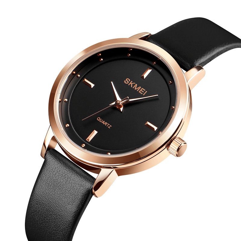 Skmei 1457 Kvinder Mode Simple Dial Rose Gold Case Læderrem Quartz ur