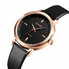 Skmei 1457 Kvinder Mode Simple Dial Rose Gold Case Læderrem Quartz ur