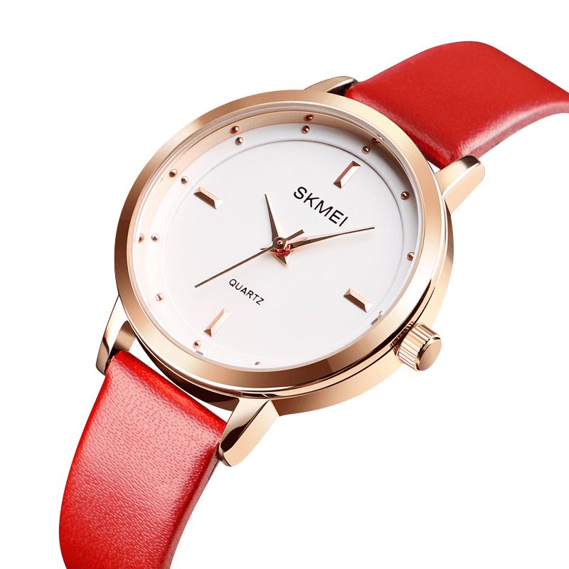 Skmei 1457 Kvinder Mode Simple Dial Rose Gold Case Læderrem Quartz ur