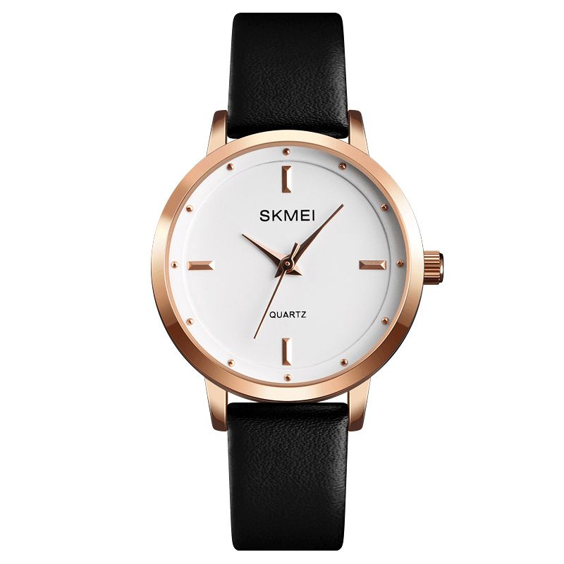 Skmei 1457 Kvinder Mode Simple Dial Rose Gold Case Læderrem Quartz ur