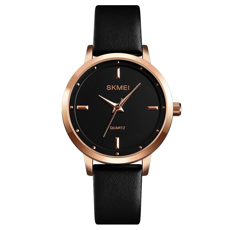 Skmei 1457 Kvinder Mode Simple Dial Rose Gold Case Læderrem Quartz ur