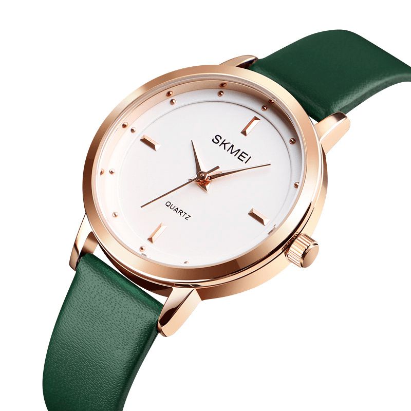 Skmei 1457 Kvinder Mode Simple Dial Rose Gold Case Læderrem Quartz ur