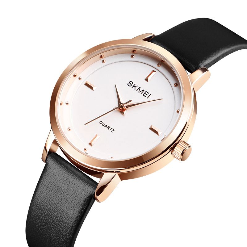 Skmei 1457 Kvinder Mode Simple Dial Rose Gold Case Læderrem Quartz ur