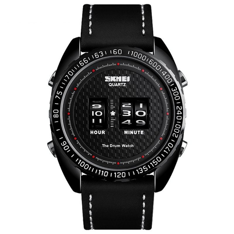 Skmei 1516 Business Style Creative Dial Quartz ur Minute Time Juster Læderrem Vandtæt Herreur