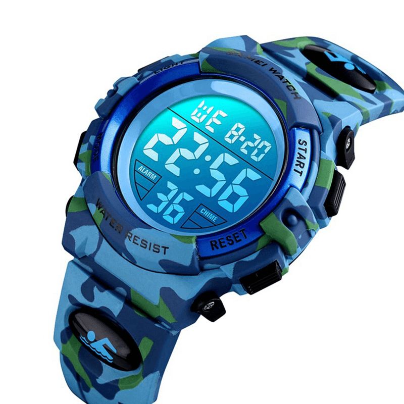 Skmei 1548 Militær Camouflage Børne Armbånd 12/24 Timer Mode El Lysende Display Stopur Alarm 5Atm Vandtæt Kids Digital Watch