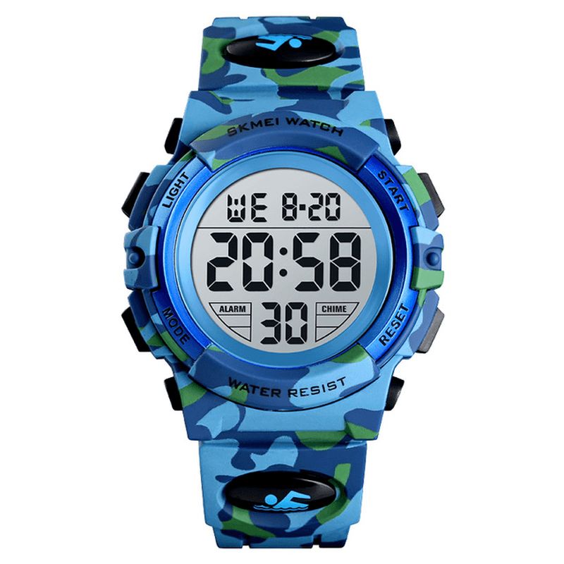 Skmei 1548 Militær Camouflage Børne Armbånd 12/24 Timer Mode El Lysende Display Stopur Alarm 5Atm Vandtæt Kids Digital Watch