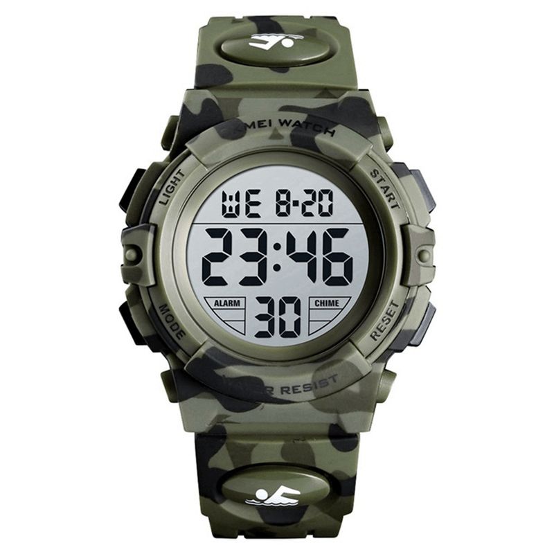 Skmei 1548 Militær Camouflage Børne Armbånd 12/24 Timer Mode El Lysende Display Stopur Alarm 5Atm Vandtæt Kids Digital Watch