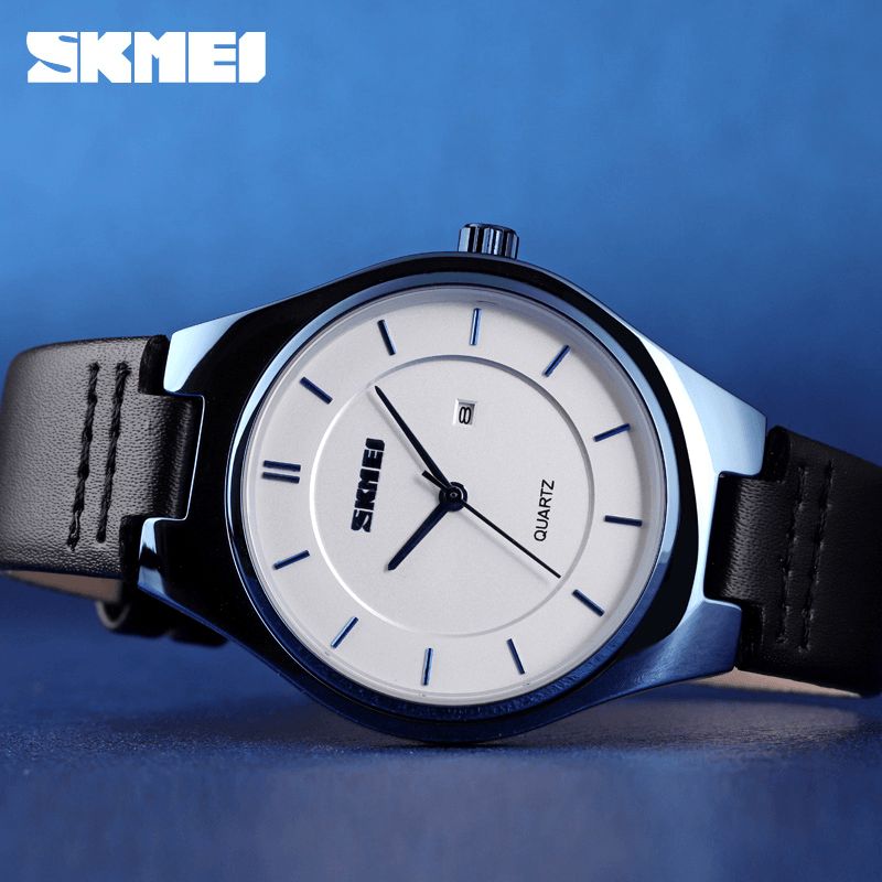 Skmei 1575 Ultra Thin Casual Style Mænd Armbåndsur Dato Display Vandtæt Quartz ur