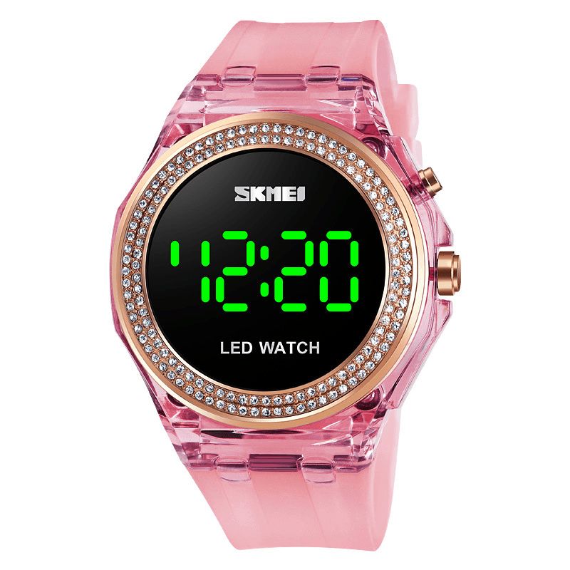 Skmei 1597 Mode Kvindeur Diamond Dial Transparent Pu Strap Lysende Display Lady Digital Watch