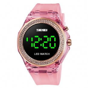 Skmei 1597 Mode Kvindeur Diamond Dial Transparent Pu Strap Lysende Display Lady Digital Watch