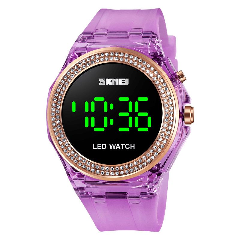 Skmei 1597 Mode Kvindeur Diamond Dial Transparent Pu Strap Lysende Display Lady Digital Watch