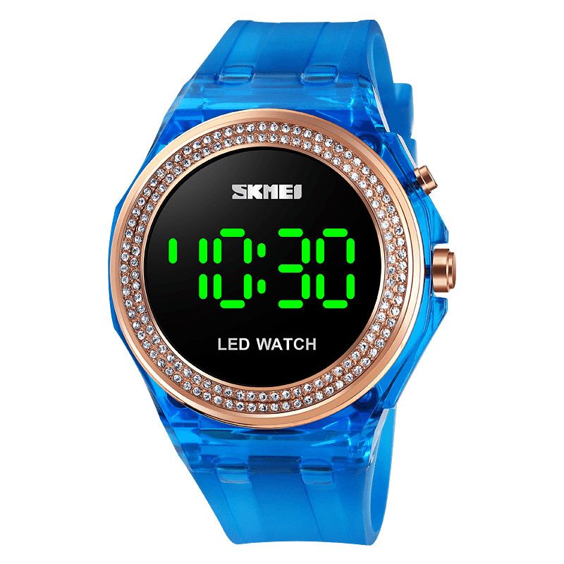 Skmei 1597 Mode Kvindeur Diamond Dial Transparent Pu Strap Lysende Display Lady Digital Watch